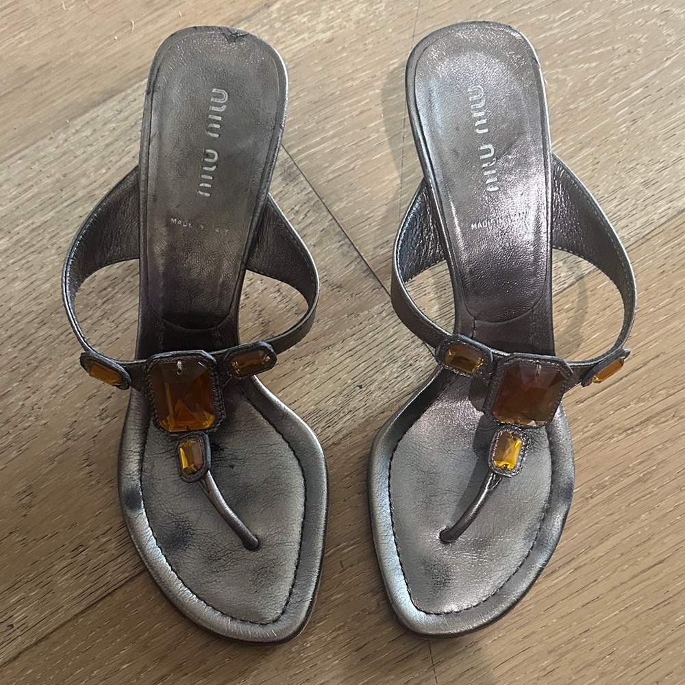 Miu Miu Silver and Amber Sandals